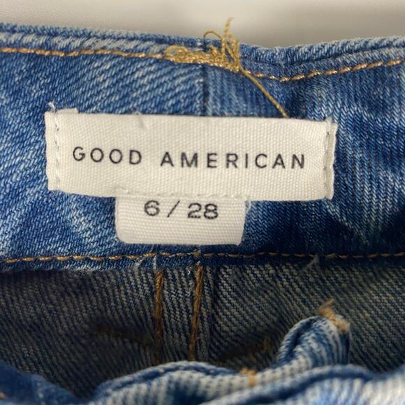 Good American Good Girlfriend Raw Hem Jeans Medium Wash Blue Womens Size 6/28 - Picture 6 of 11